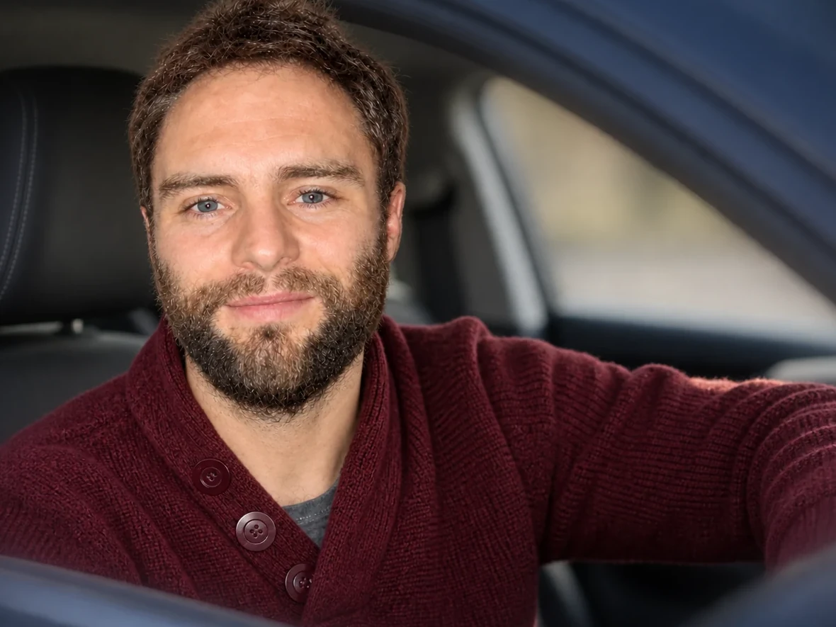 Adrian Palmer in a car
