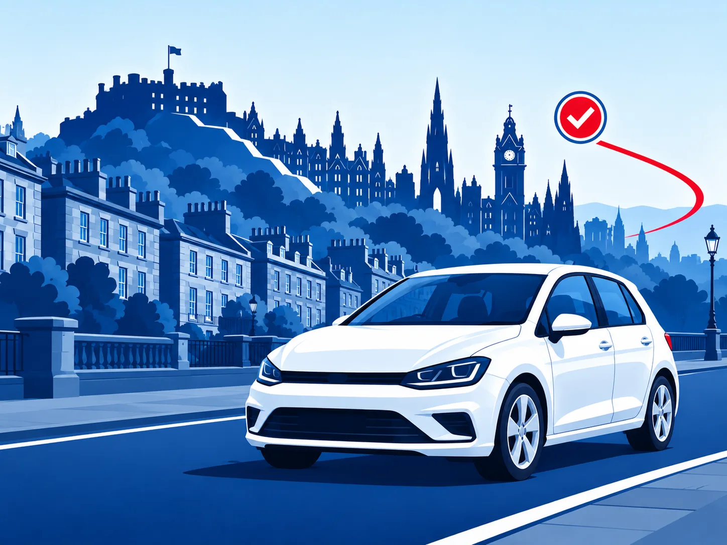 Illustrated car in Edinburgh