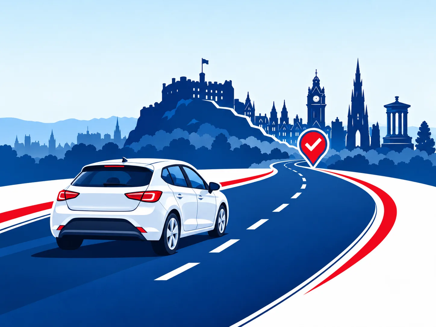 Illustrated driving route towards Edinburgh